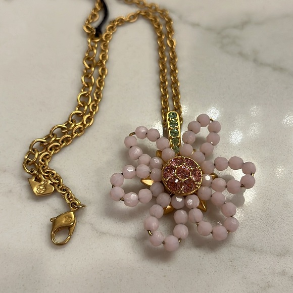 Sparkly Swarovski pink glass bead Crystal & green crystal flower necklace w/ tag - Picture 14 of 16
